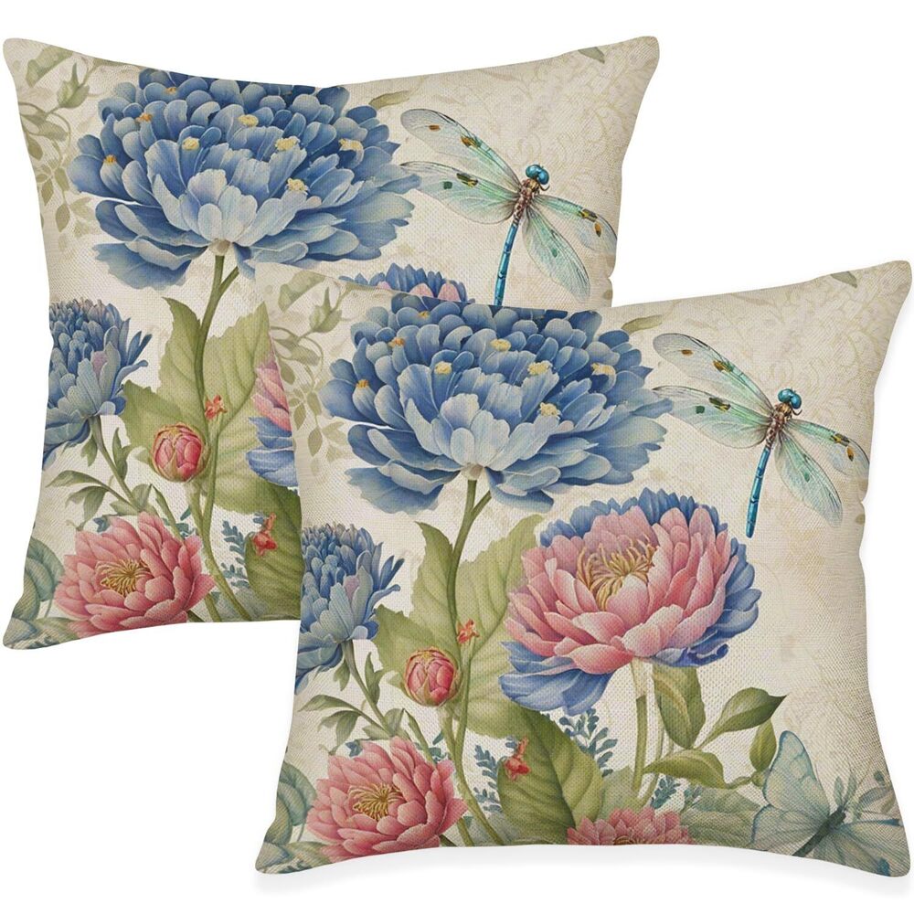 4258 Watercolor Floral Throw Pillow Covers 20x20 Set of 2 Pink and Blue
